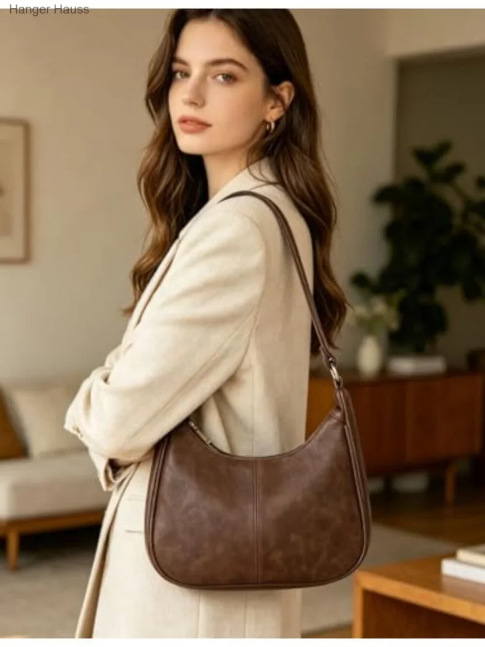 Women's Hobo Shoulder Bag Soft Vegan Leather Purse Handbag Zippered Pocket